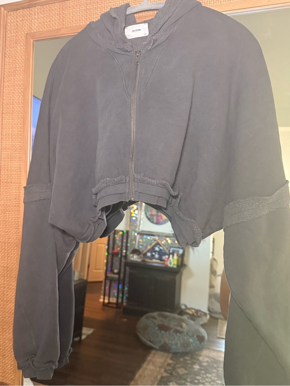 ♡ Joah Brown NWOT Deconstructed Crop Hoodie in Washed Black - Picture 7 of 16